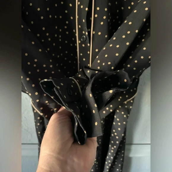 WhoWhatWear | gold & black polka dot | tie waist | button down | midi | dress M - Picture 10 of 10